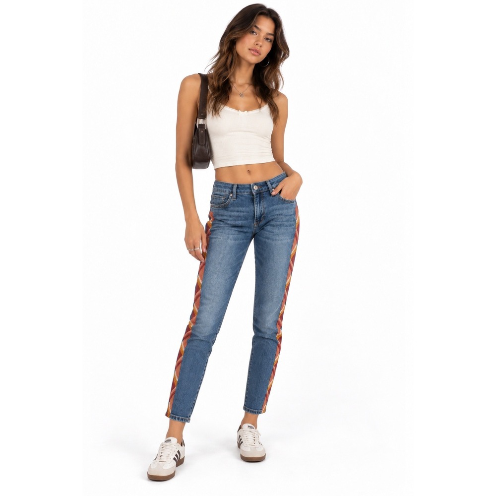 Driftwood Jackie High Rise Jeans 27 x 28 Embroidered Side Stripe Boho Western